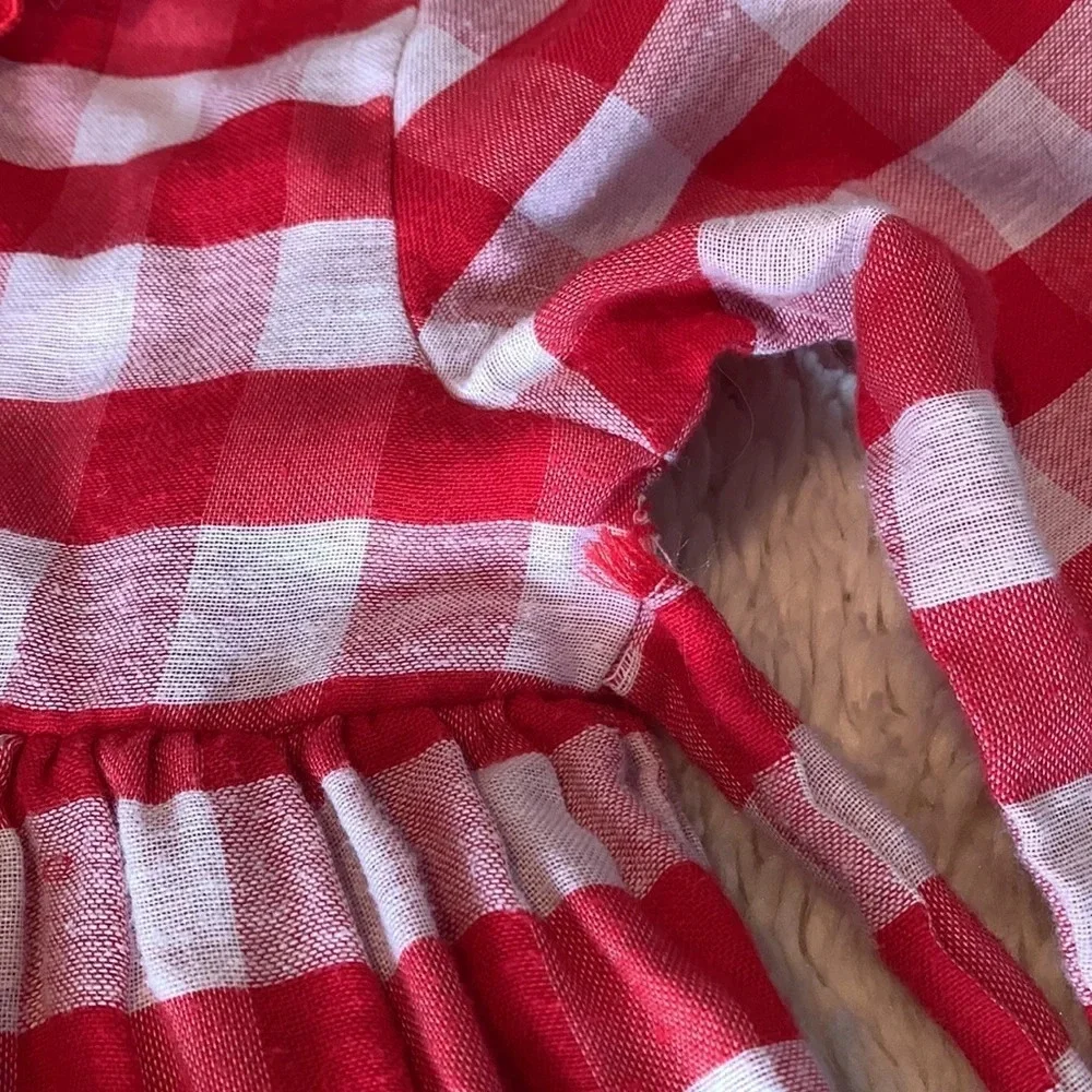 Sweetdil red and white plaid check high collar neck long sleeve dress 4T